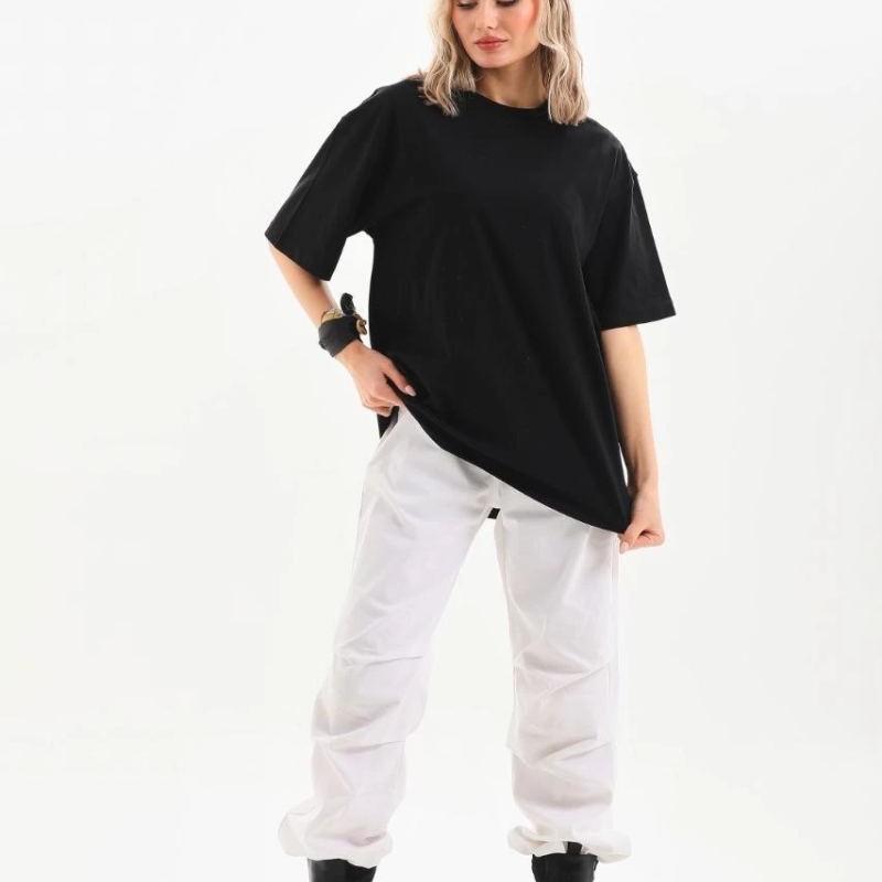 Kadın Düz  Kısa kol Penye T-shirt - Siyah